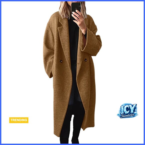 Women's Wool Blend Peacoat Knee-Length Double-Breasted Overcoat for Fall Winter
